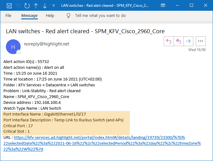 Alert on critical port