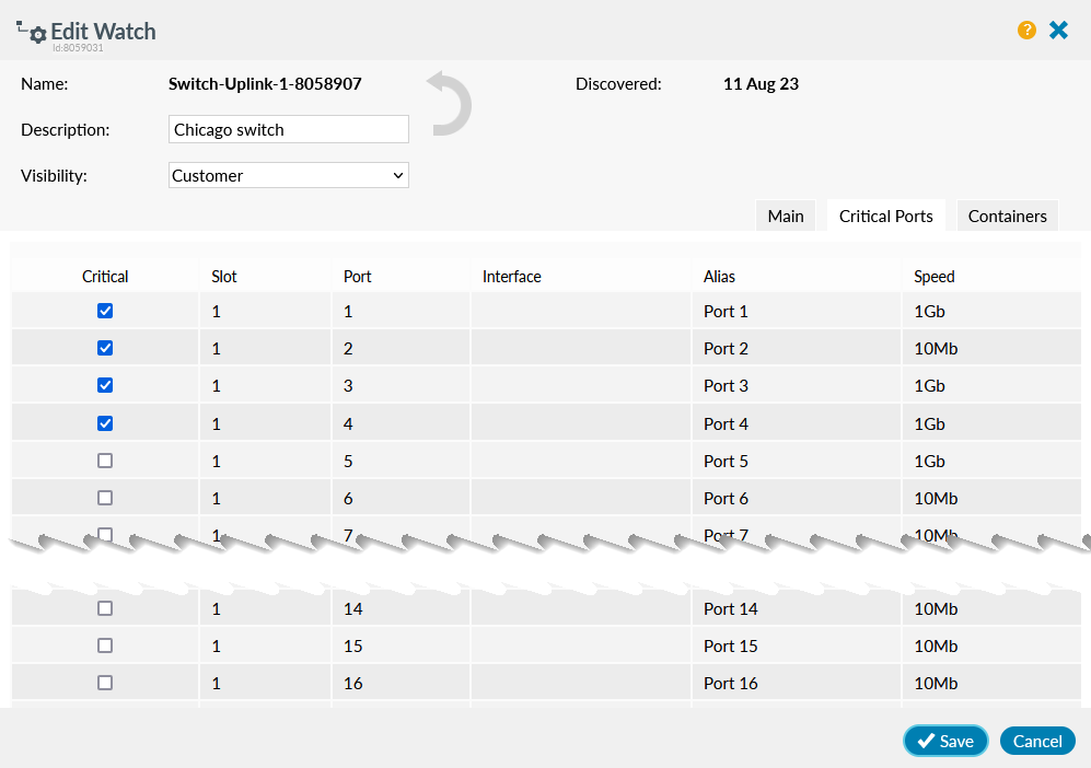 Set Critical Ports Controller Watch