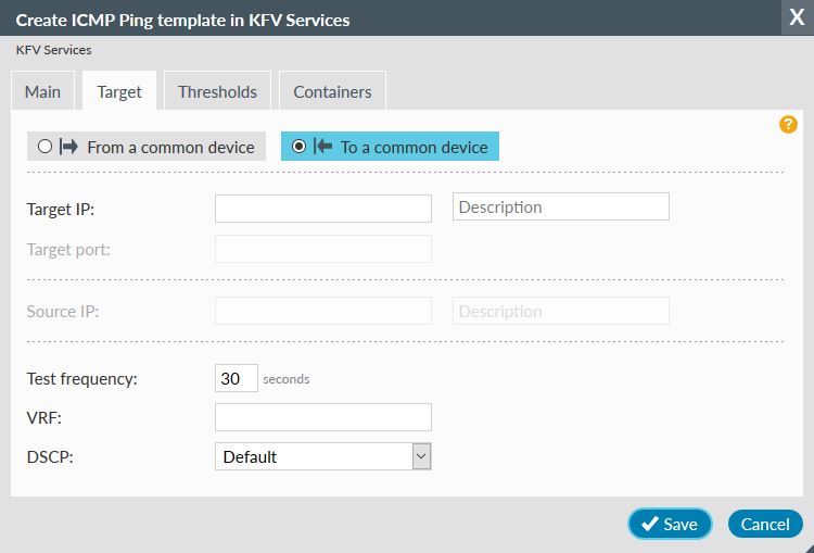 Performance Test Template Target tab