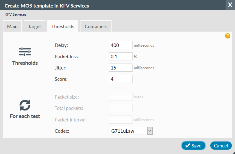 Performance Test Template Thresholds tab