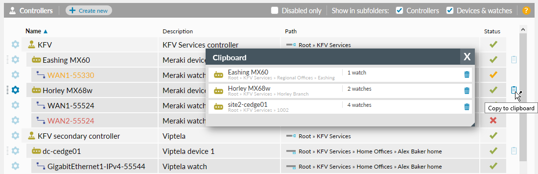 Move SD-WAN device via clipboard